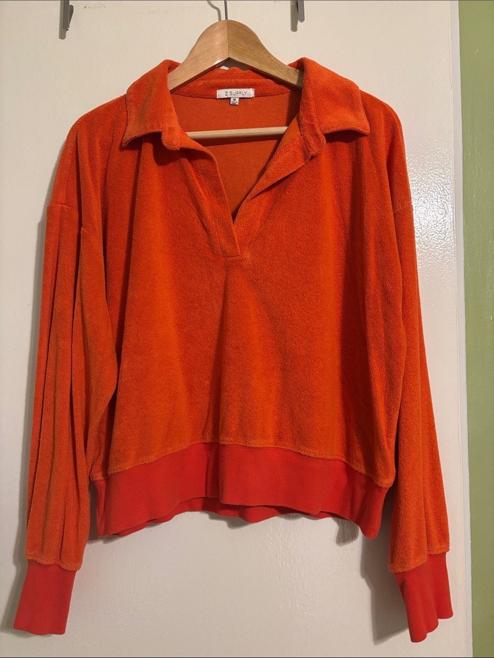 Z Supply Bright Orange Terry Pullover with Dark Orange Trim